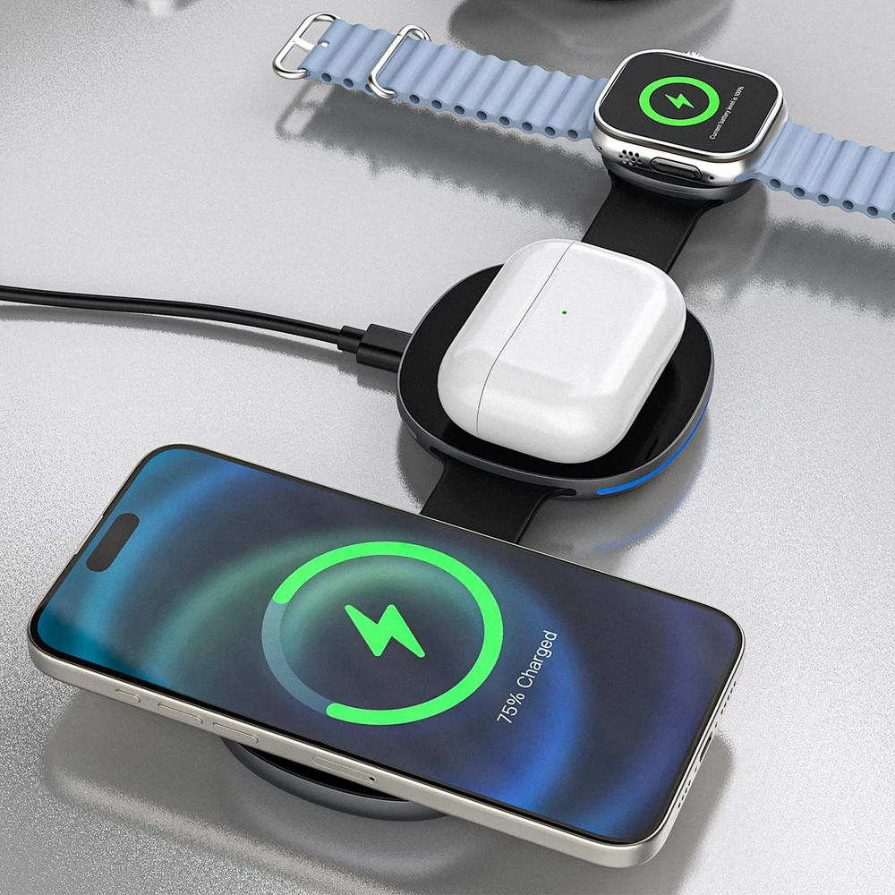 Dudao A11S 3-in-1 Wireless Charger Compatible with MagSafe Išmanusis telefonas Išmanusis laikrodis Headphones - Juodas