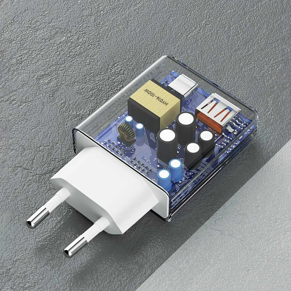 GaN Dudao A30EUT 30W USB-A / USB-C laidinis įkroviklis + USB-C – USB-C kabelis – baltos spalvos
