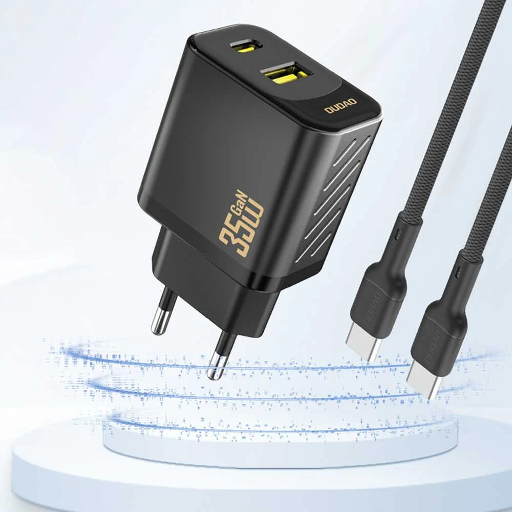 Dudao A27 MaxC 35W laidinis įkroviklis + USB-C kabelis – juodos spalvos