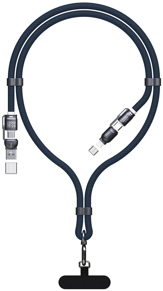 Dudao L20Max 65W 4 viename laidas su dirželiu, USB-C į USB-C su „Lightning“ ir USB-A adapteriai - Mėlyna