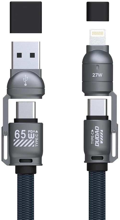 Dudao L20Max 65W 4 viename laidas su dirželiu, USB-C į USB-C su „Lightning“ ir USB-A adapteriai - Mėlyna