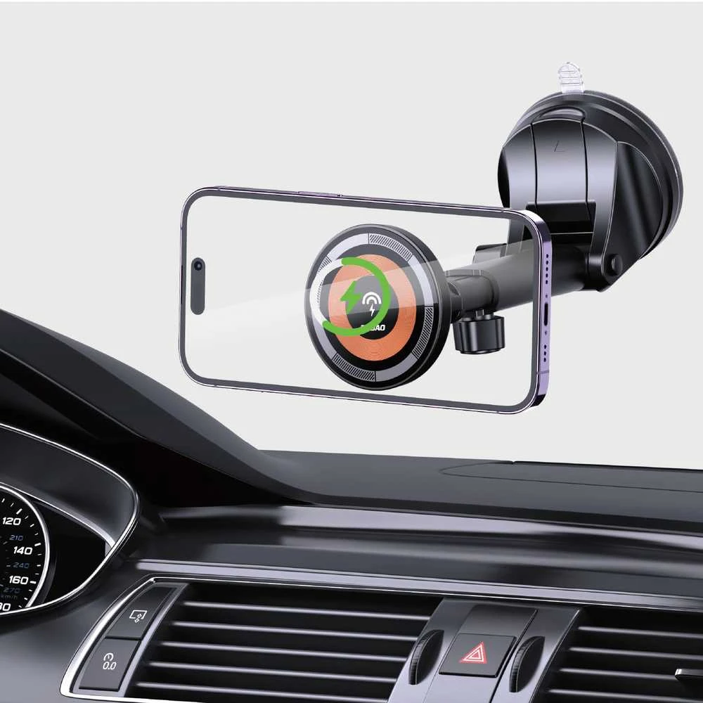 Magnetinis automobilinis laikiklis Dudao F12MAX+ su Qi indukciniu įkrovikliu, 15W (juodas)