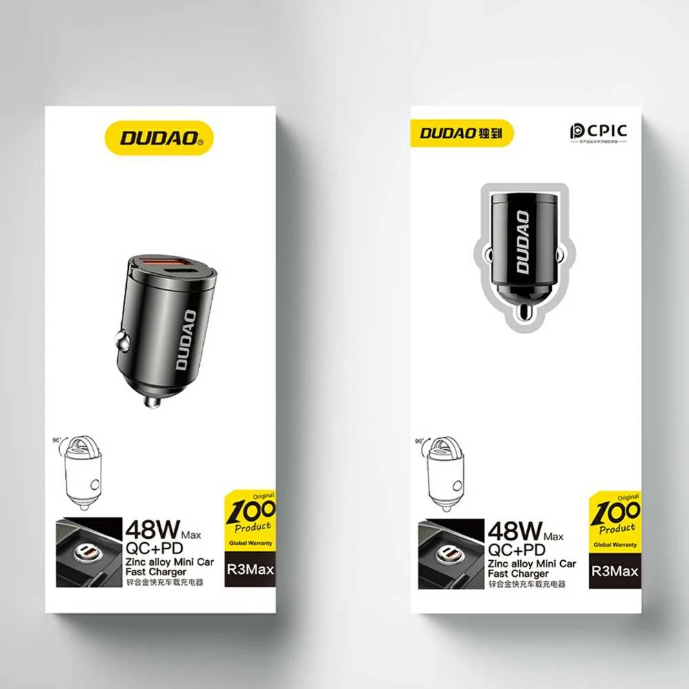 Įkroviklis automobilinis Dudao (R3MAX) (1xUSB-C;1xUSB 48W) juodas