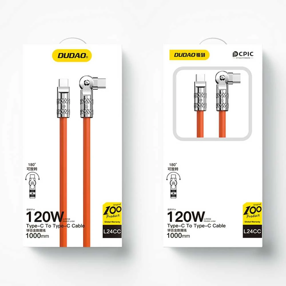 USB-C į USB-C besisukantis kabelis Dudao L24CC 120W 1m (oranžinė)