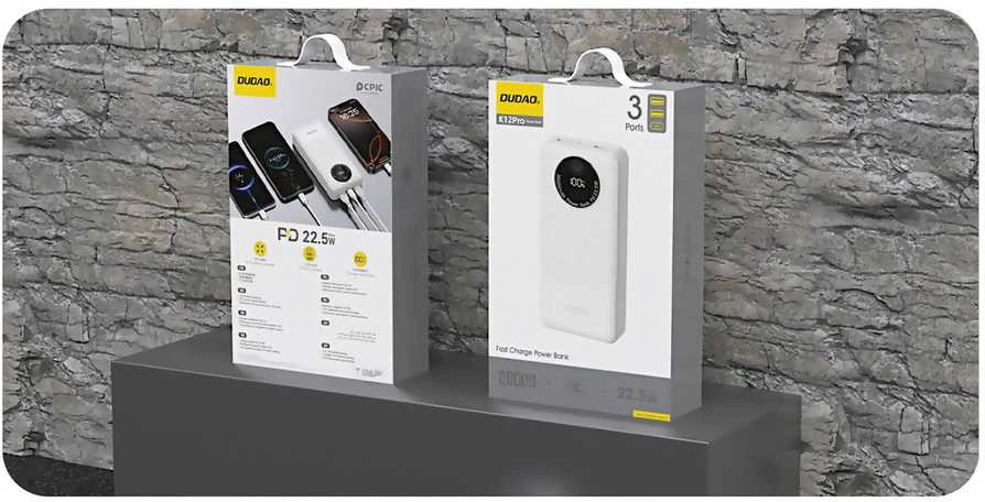 Powerbank Dudao K12Pro 22.5W PD 20000mAh USB-A, USB-C - juodos spalvos