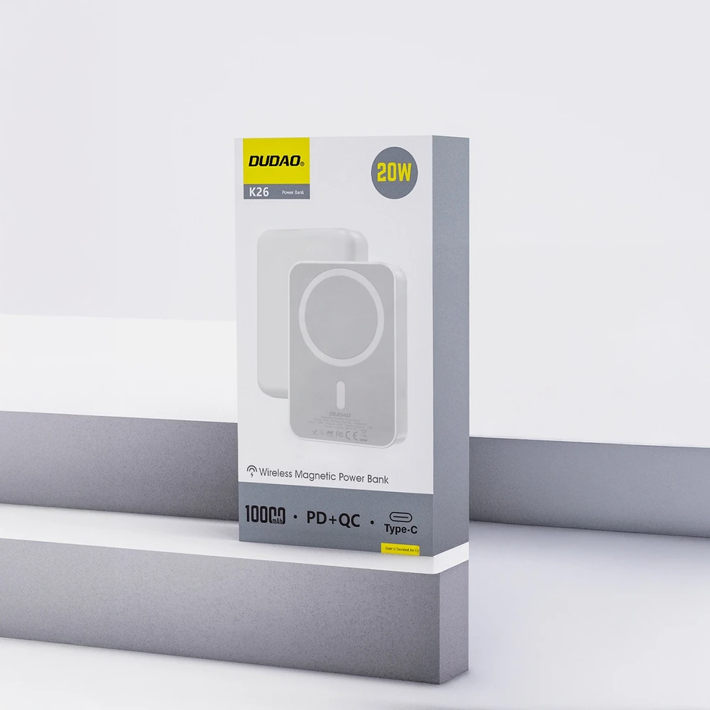 Dudao K26 išorinė baterija 10000mAh 20W USB-A / USB-C / MagSafe - Baltas