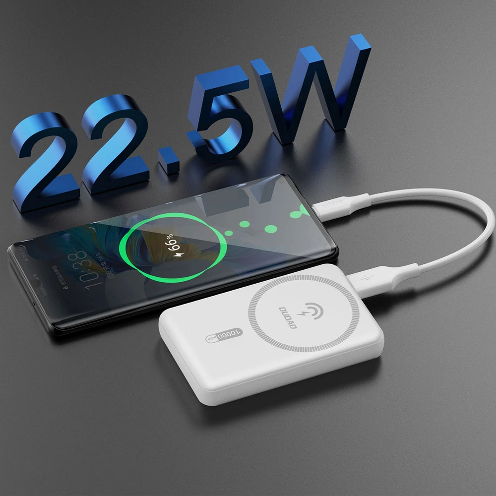 Dudao K14S magnetinė išorinė baterija 20W 5000mAh 1x USB-A 1x USB-C - Baltas