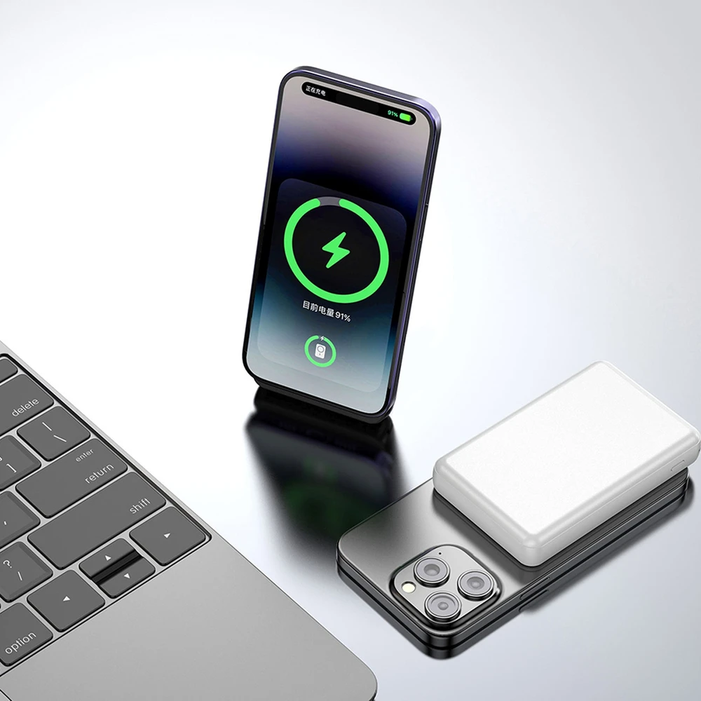 Dudao K14S magnetinė išorinė baterija 20W 5000mAh 1x USB-A 1x USB-C - Baltas