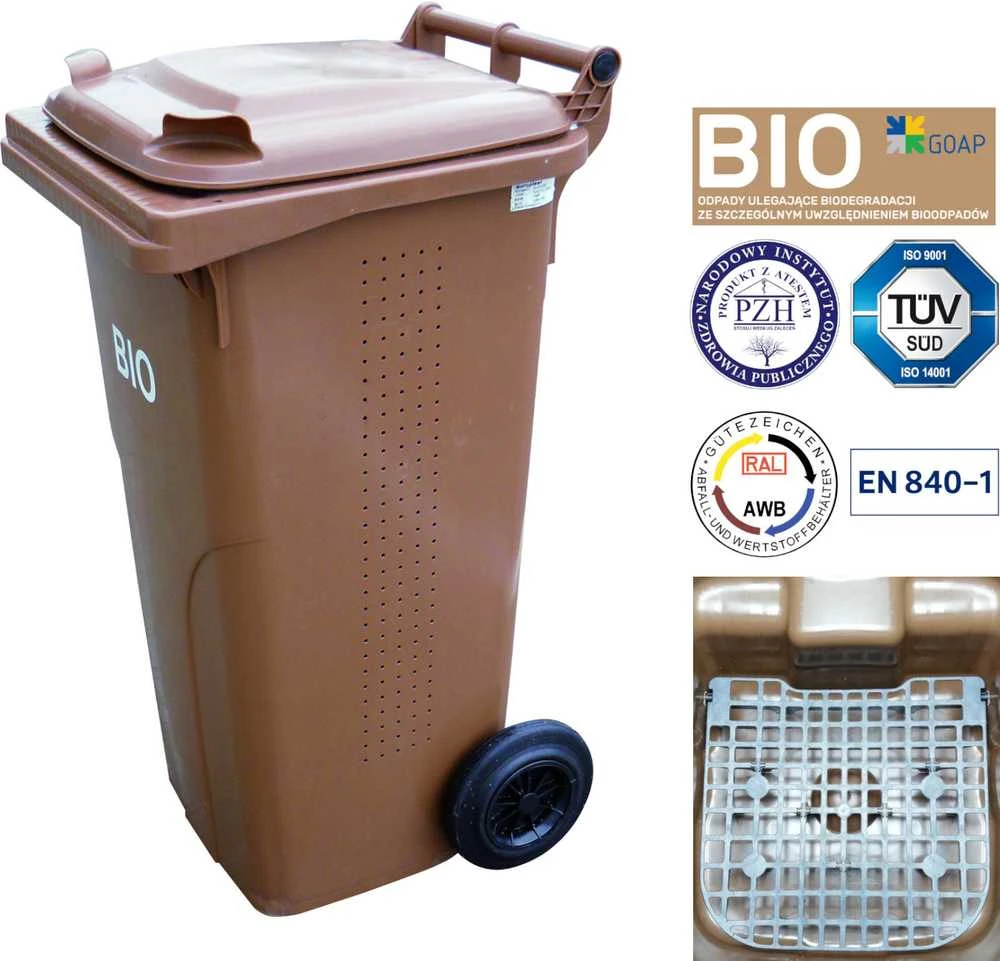 Europlast Austria BIO šiukšliadėžės konteineris dvigubu dugnu, rudas, 240L BIO + GRID