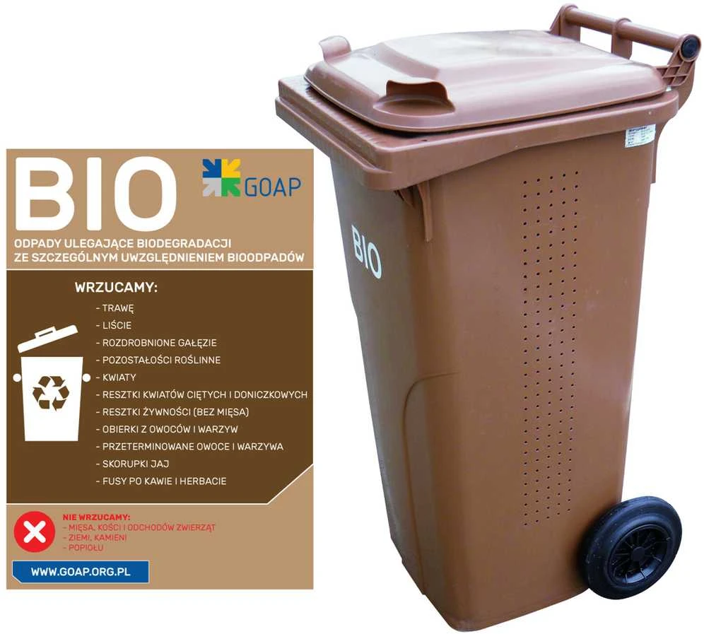 Europlast Austria BIO šiukšliadėžės konteineris dvigubu dugnu, rudas, 240L BIO + GRID