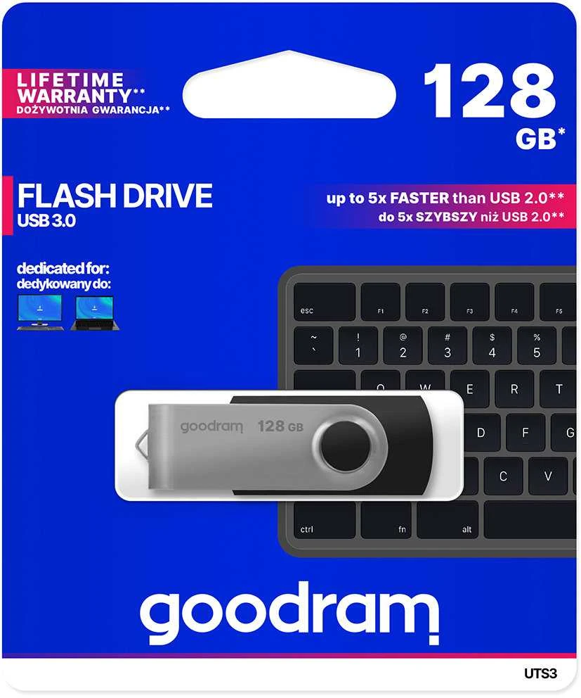 Atmintinė USB 3.2 Gen 1 GOODRAM UTS3 128GB, juoda sp.