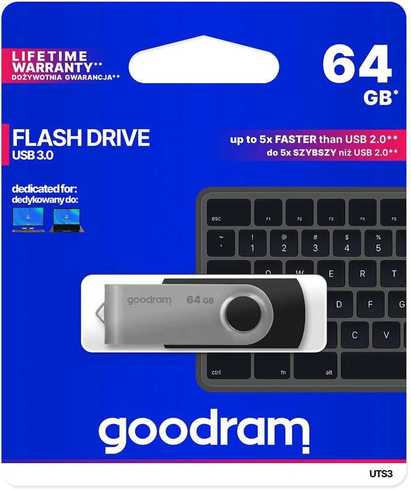 Atmintinė USB 3.0 GOODRAM UTS3 64GB, juoda sp.
