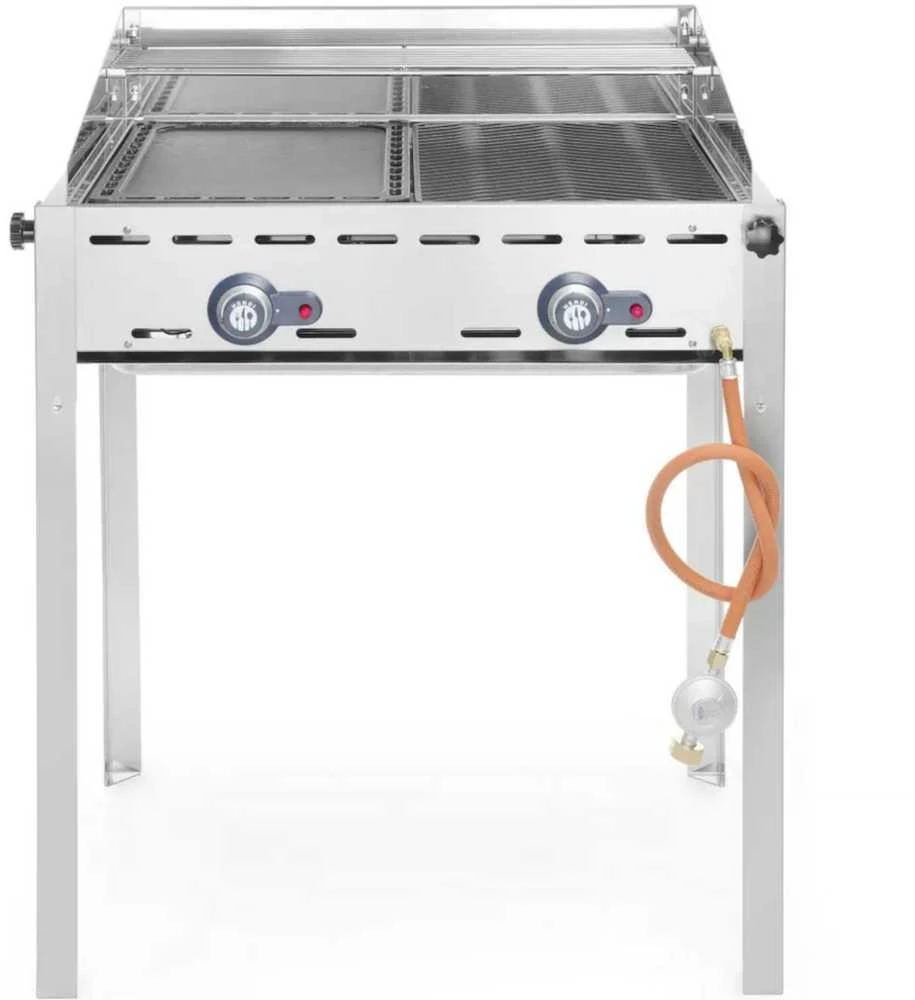 Dujinis grilis "Žalias Fire" 2 degiklių 11,6kW su dangteliu ir lentyna - Hendi 149508
