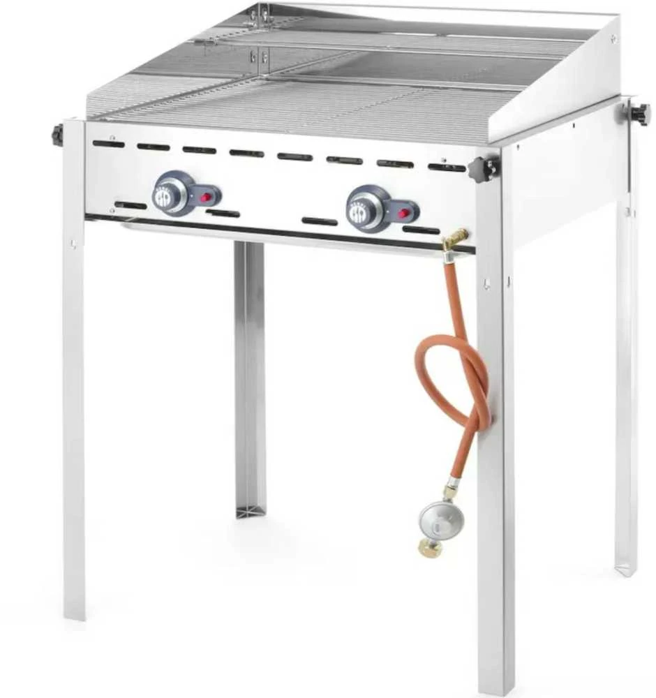 Dujinis grilis "Žalias Fire" 2 degiklių 11,6kW su dangteliu ir lentyna - Hendi 149508
