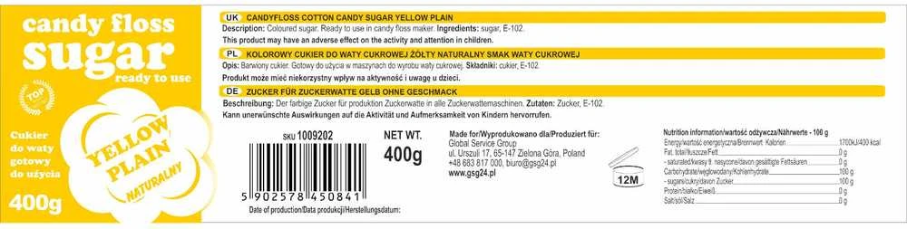Geltonas cukrus vatai - informacinė pakuotės etiketė
