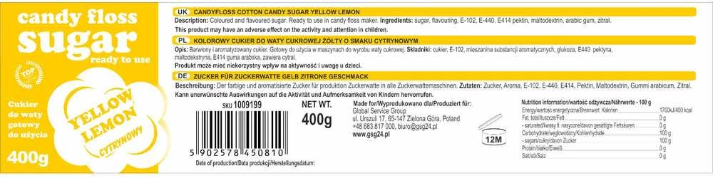 Citrininio skonio cukraus vatos mišinys 400g – etiketės informacija