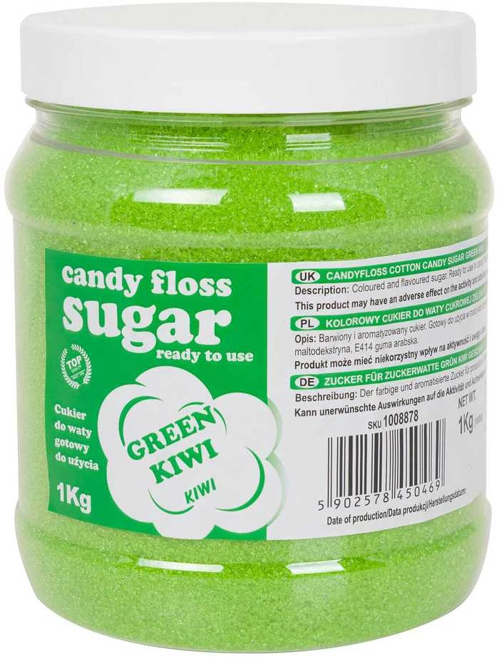 Ryškiai žalias cukrus cukraus vatai, 1 kg indelis