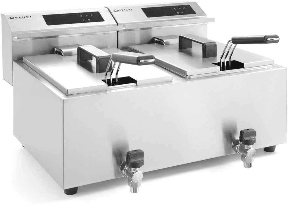 Hendi Mastercook skaitmeninė skydinė gruzdintuvė su čiaupu 2x8L 2x3500W