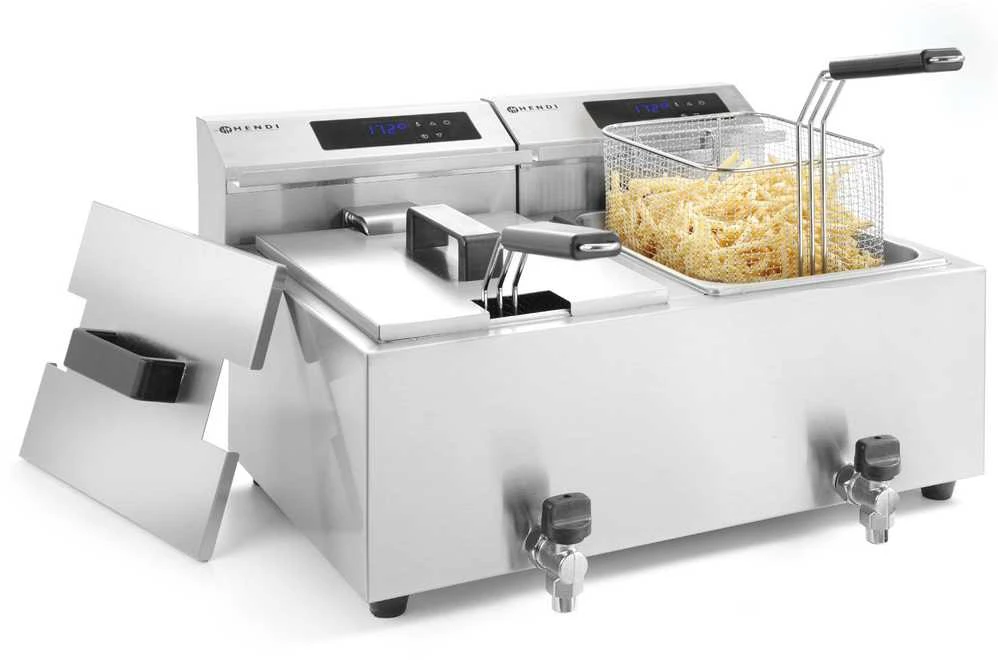 Hendi Mastercook skaitmeninė skydinė gruzdintuvė su čiaupu 2x8L 2x3500W
