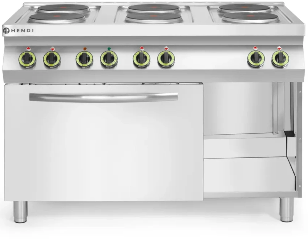 Hendi Laisvai pastatoma elektrinė viryklė 6 x 2,6 kW su GN1/1 3 kW orkaite, plotis 120 cm
