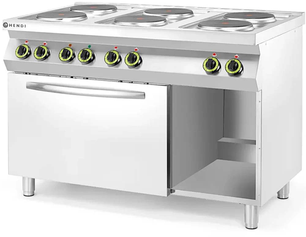 Hendi Laisvai pastatoma elektrinė viryklė 6 x 2,6 kW su GN1/1 3 kW orkaite, plotis 120 cm