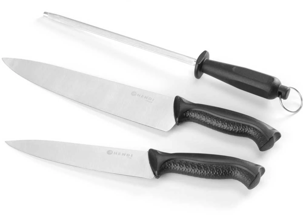 Hendi 18 cm ir 24 cm ilgio virėjo peilių rinkinys su galąstuvu