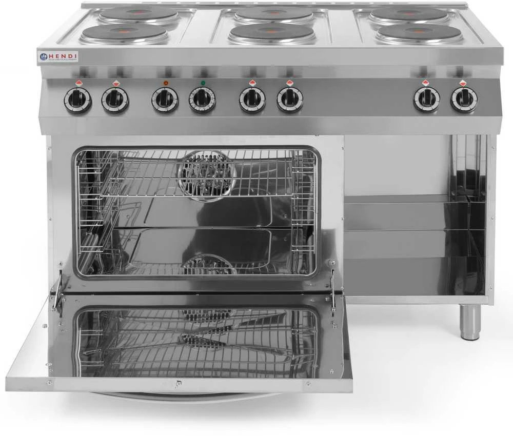 Hendi Laisvai pastatoma elektrinė viryklė 6 x 2,6 kW su GN1/1 3 kW orkaite, plotis 120 cm