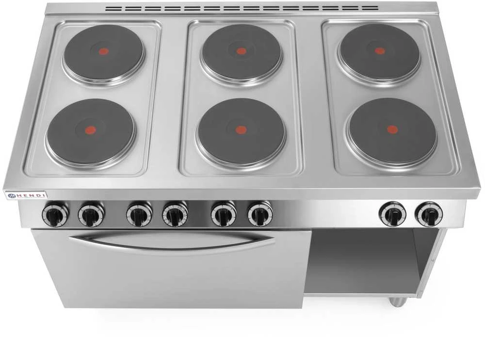 Hendi Laisvai pastatoma elektrinė viryklė 6 x 2,6 kW su GN1/1 3 kW orkaite, plotis 120 cm