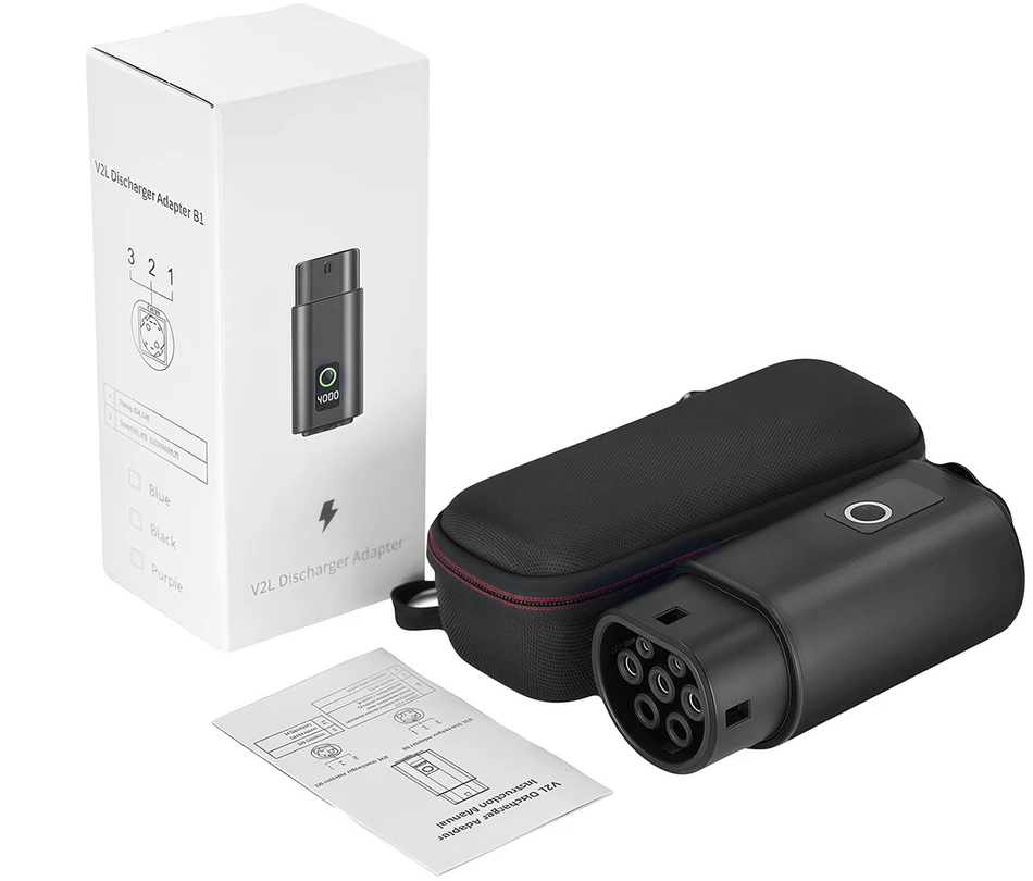 Ausinės Hurtel V2L 2 tipo adapteris – „Schuko“ 3500 W su galios ekranu ir dėklu – juodas