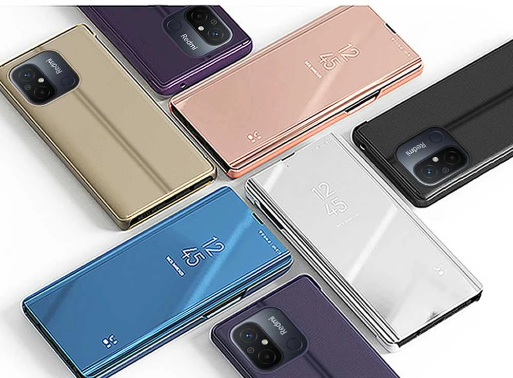 Dėklas Hurtel Glossy Flip Case, skirtas Xiaomi Redmi 11A / Poco C55 / Redmi 12C Clear View Case juoda