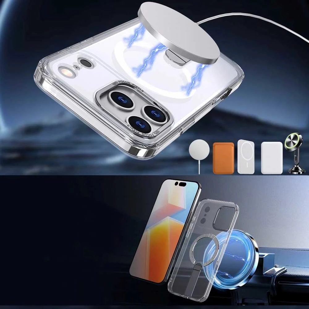 Hurtel Dėklas Hybrid Armor X skirtas Samsung Galaxy S25 FE su stoveliu suderinama su MagSafe – skaidrus