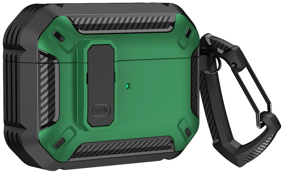 Hurtel Airpods 4 Armor dėklas su karabinu – žalios spalvos