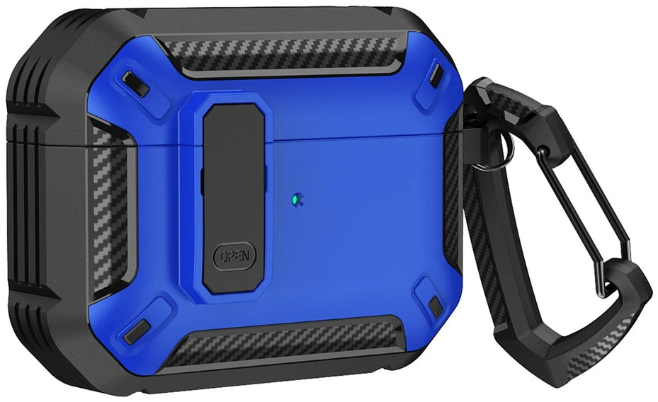 Hurtel Airpods 4 Armor dėklas su karabinu – mėlynos spalvos