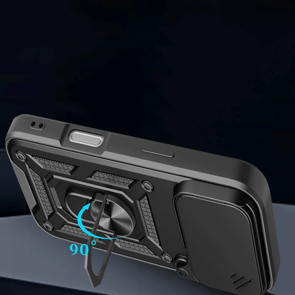 Hurtel Dėklas Hybrid Armor Camshield skirtas Apple iPhone 17 Pro šarvuotas su stoveliu ir kameros apsauga – juodos spalvos