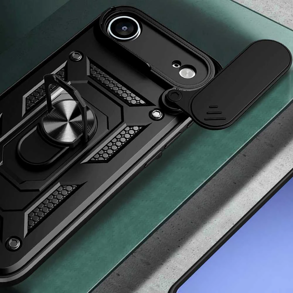 Hurtel Dėklas Hybrid Armor Camshield skirtas Apple iPhone 17 Air šarvuotas su stoveliu ir kameros apsauga – juodos spalvos