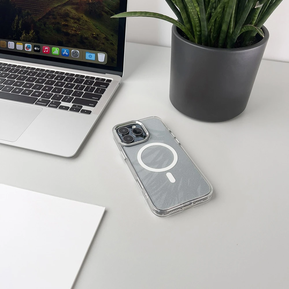Hurtel Glitter MagSafe Apple iPhone 16 – dėklas telefonui baltos spalvos