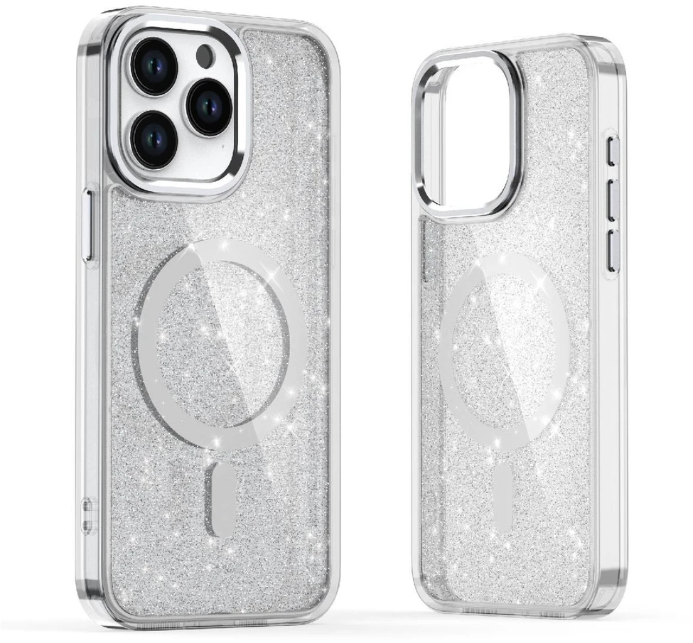 Hurtel Glitter MagSafe Apple iPhone 16 – dėklas telefonui baltos spalvos