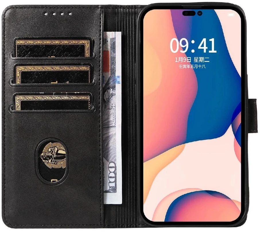 Hurtel Leather Book Apple iPhone 16 – dėklas telefonui juodos spalvos