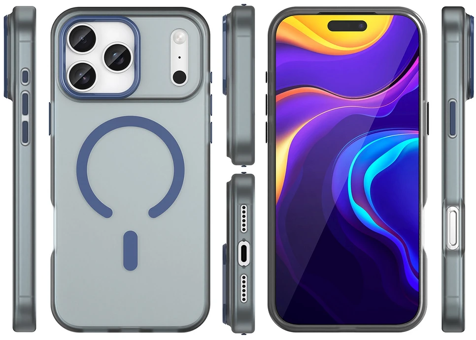 Hurtel Dėklas Magnetic Abrasive skirtas Apple iPhone 17 Pro suderinamas su MagSafe – mėlynos spalvos