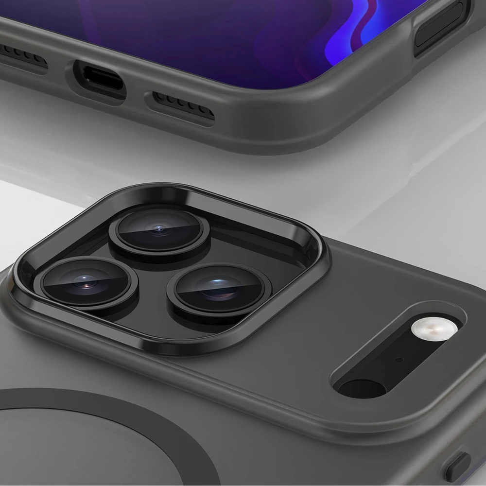 Hurtel Dėklas Magnetic Abrasive skirtas Apple iPhone 17 Pro suderinamas su MagSafe – matinės juodos spalvos