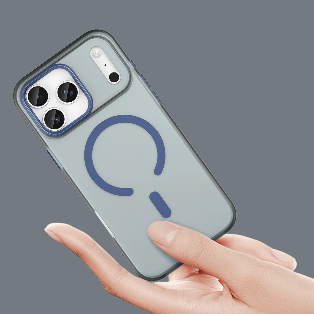 Hurtel Dėklas Magnetic Abrasive skirtas Apple iPhone 17 Pro suderinamas su MagSafe – mėlynos spalvos