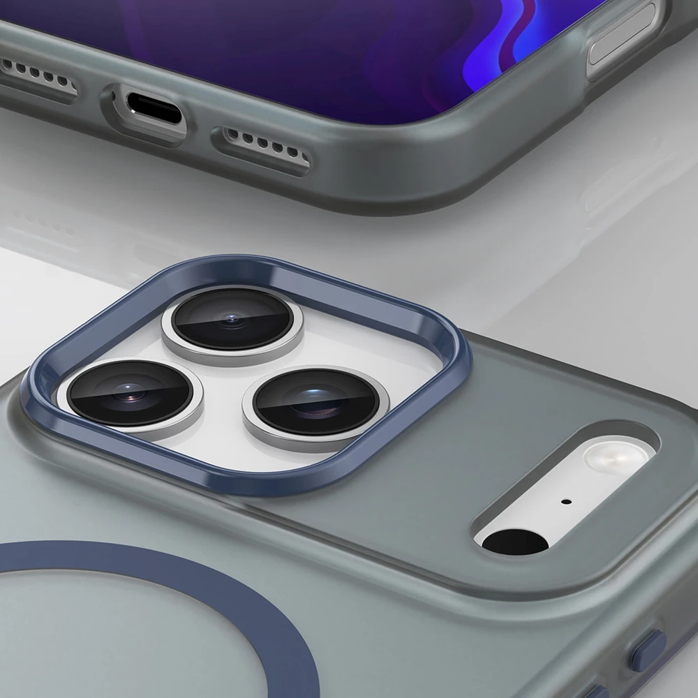 Hurtel Dėklas Magnetic Abrasive skirtas Apple iPhone 17 Pro suderinamas su MagSafe – mėlynos spalvos