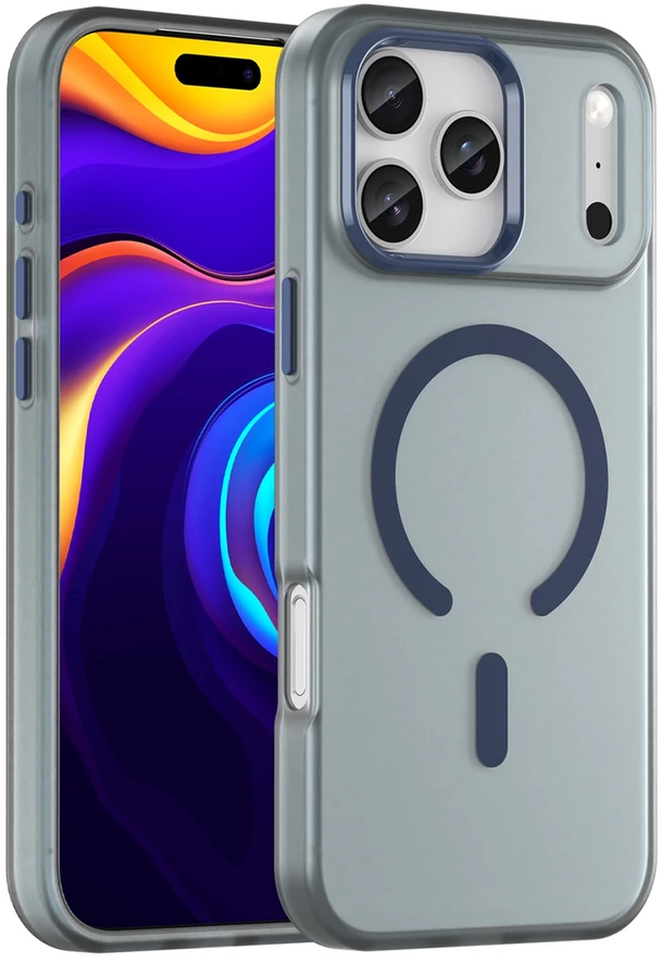 Hurtel Dėklas Magnetic Abrasive skirtas Apple iPhone 17 Pro suderinamas su MagSafe – mėlynos spalvos