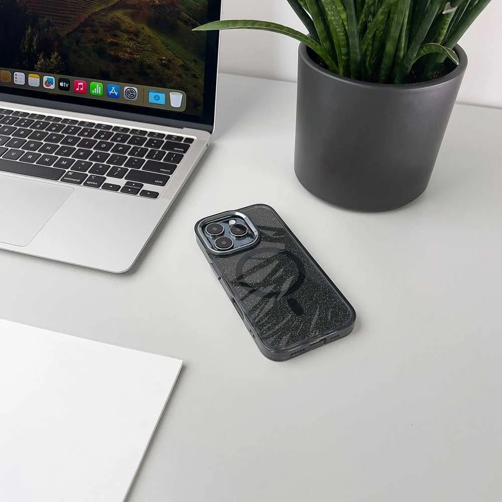 Hurtel Glitter dėklas skirtas Samsung Galaxy A57 Compatible with MagSafe – juodos spalvos