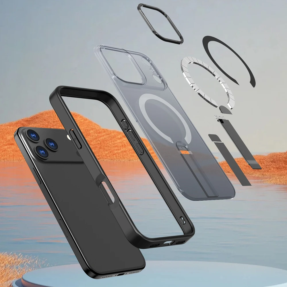 Hurtel Hybrid Armor X dėklas skirtas Apple iPhone 17 Pro with MagSafe-compatible stand – juodos spalvos