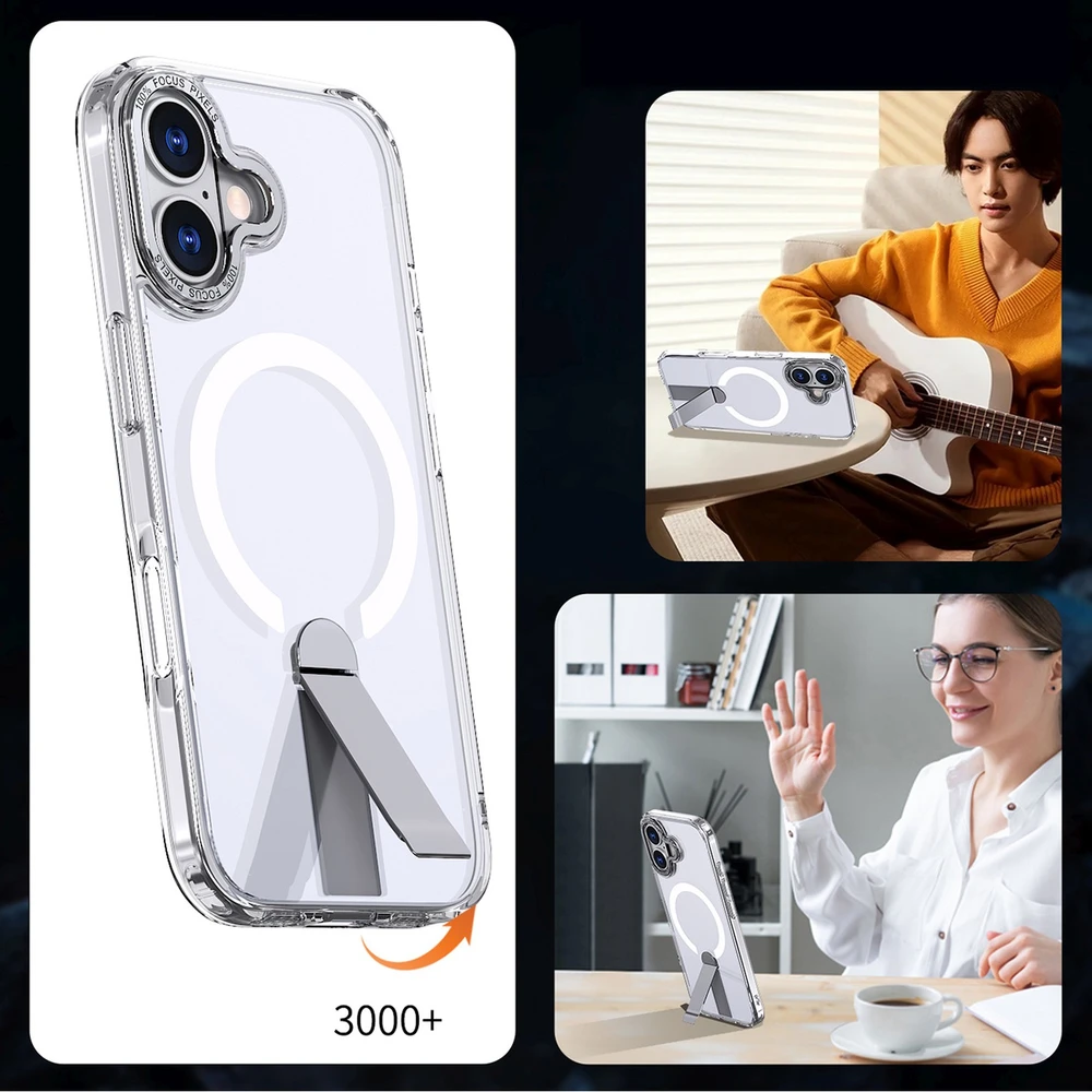 Hurtel Hybrid Armor X dėklas skirtas Apple iPhone 17 su stoveliu, suderinamas su MagSafe – skaidrus