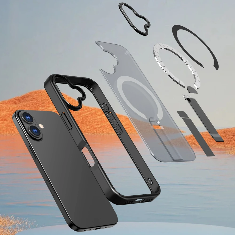 Hurtel Hybrid Armor X dėklas skirtas Apple iPhone 17 with MagSafe-compatible stand – juodos spalvos