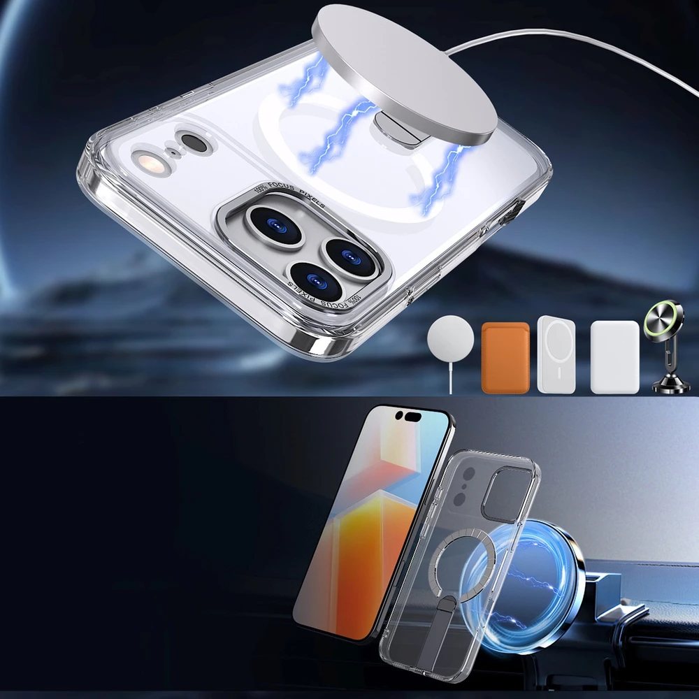 Hurtel Hybrid Armor X dėklas skirtas Apple iPhone 17 Pro su stoveliu, suderinamas su MagSafe – skaidrus