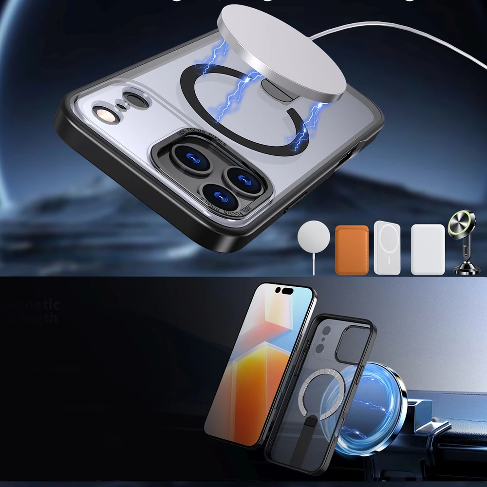 Hurtel Hybrid Armor X dėklas skirtas Apple iPhone 17 Pro Max su stoveliu, suderinamas su MagSafe – juodos spalvos