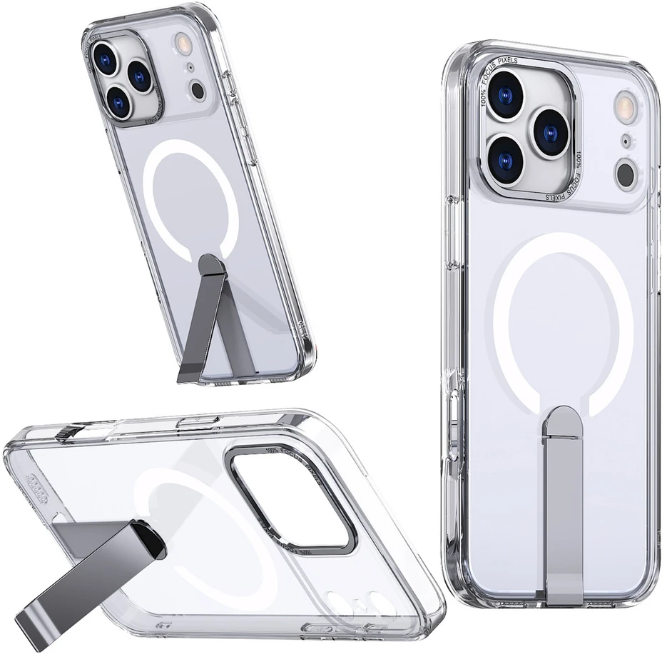 Hurtel Hybrid Armor X dėklas skirtas Apple iPhone 17 Pro su stoveliu, suderinamas su MagSafe – skaidrus